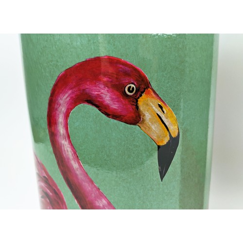 331 - VESSELS, a pair, glazed ceramic 1970's style flamingo print design, 36cm H. (2)