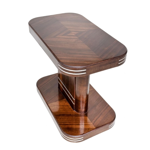 114 - ART DECO SIDE/CENTRE TABLE, walnut chevron and quarter veneered and white metal inset with shaped to... 