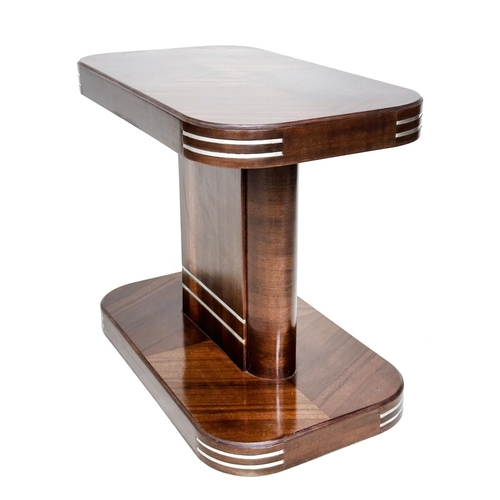 114 - ART DECO SIDE/CENTRE TABLE, walnut chevron and quarter veneered and white metal inset with shaped to... 