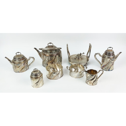 1 - A DANISH MICHELSEN STERLING SILVER TEA AND COFFEE SERVICE, comprising, spirit kettle and stand, teap... 