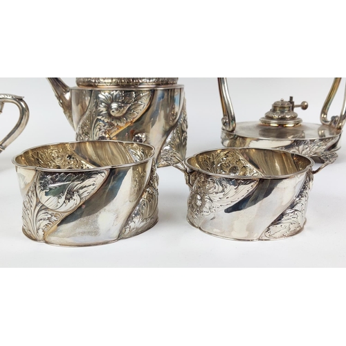 1 - A DANISH MICHELSEN STERLING SILVER TEA AND COFFEE SERVICE, comprising, spirit kettle and stand, teap... 