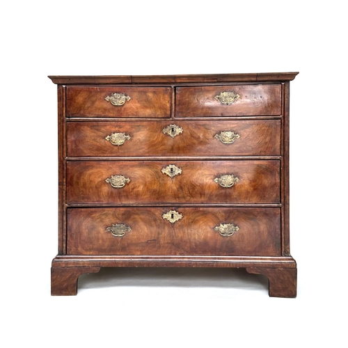 103 - CHEST, 18th century English Queen Anne inlaid walnut and crossbanded with two short and three long d... 