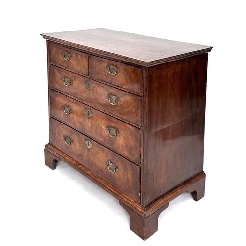 103 - CHEST, 18th century English Queen Anne inlaid walnut and crossbanded with two short and three long d... 