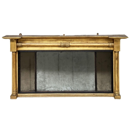 104 - OVERMANTEL, early 19th century William IV carved giltwood with original mirror plates, ebonised slip... 