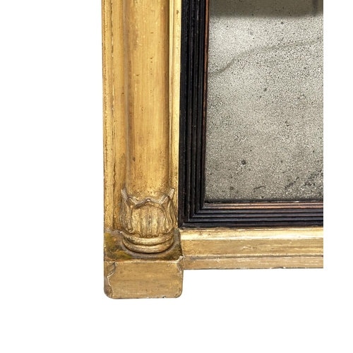 104 - OVERMANTEL, early 19th century William IV carved giltwood with original mirror plates, ebonised slip... 