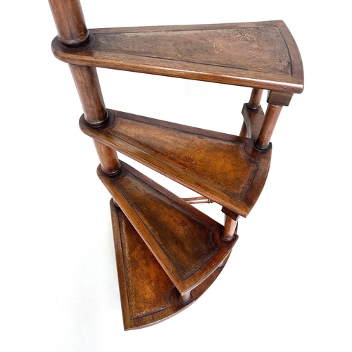 109 - LIBRARY STEPS, Georgian style mahogany with four spiral gilt tooled leather treads and pole, 154cm H... 