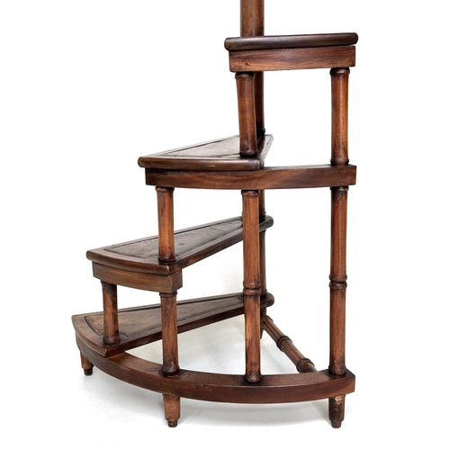 109 - LIBRARY STEPS, Georgian style mahogany with four spiral gilt tooled leather treads and pole, 154cm H... 