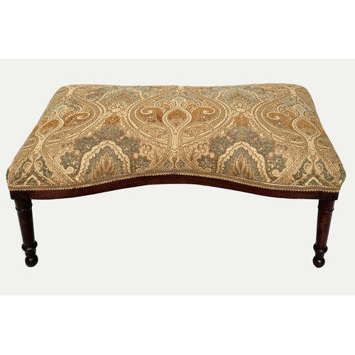 113 - WINDOW SEAT, 19th century mahogany rectangular  with concave sides, gilt tapestry brocade upholstery... 