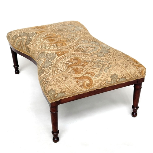 113 - WINDOW SEAT, 19th century mahogany rectangular  with concave sides, gilt tapestry brocade upholstery... 