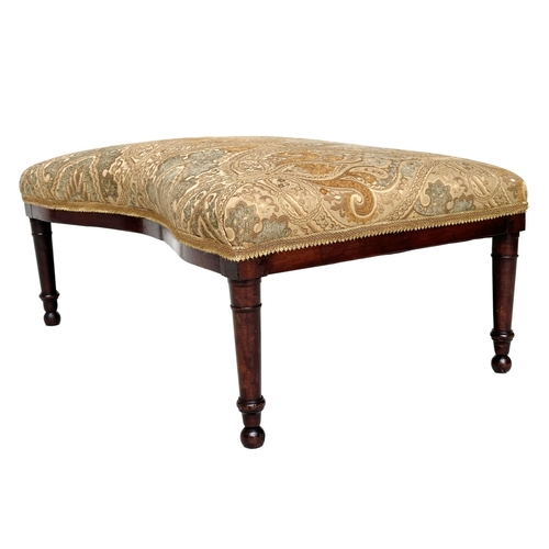 113 - WINDOW SEAT, 19th century mahogany rectangular  with concave sides, gilt tapestry brocade upholstery... 