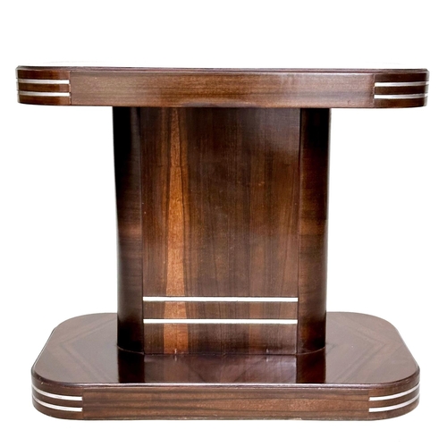 114 - ART DECO SIDE/CENTRE TABLE, walnut chevron and quarter veneered and white metal inset with shaped to... 