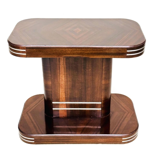 114 - ART DECO SIDE/CENTRE TABLE, walnut chevron and quarter veneered and white metal inset with shaped to... 