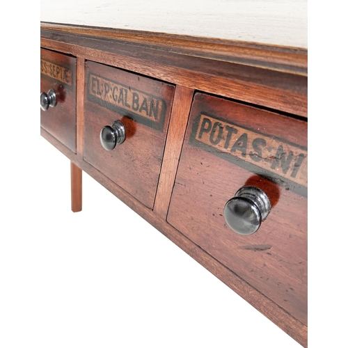 118 - APOTHECARY HALL TABLE, Victorian style mahogany with eight apothecary style drawers, 133cm W x 33cm ... 