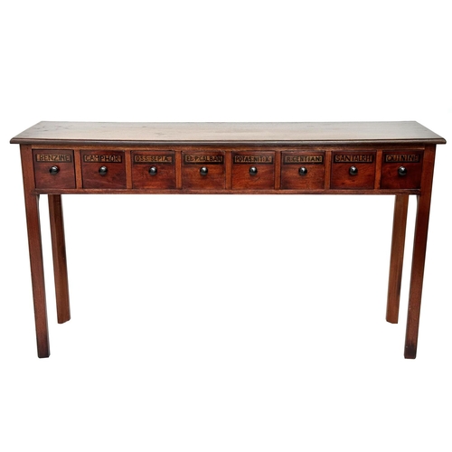 118 - APOTHECARY HALL TABLE, Victorian style mahogany with eight apothecary style drawers, 133cm W x 33cm ... 