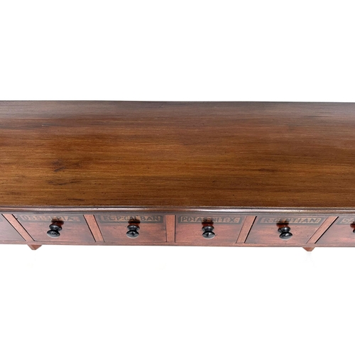 118 - APOTHECARY HALL TABLE, Victorian style mahogany with eight apothecary style drawers, 133cm W x 33cm ... 