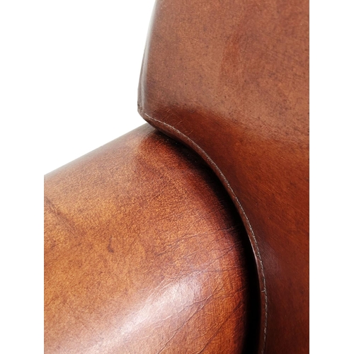 120 - LIBRARY ARMCHAIR, club style hand-finished soft tan brown leather upholstered, 86cm W