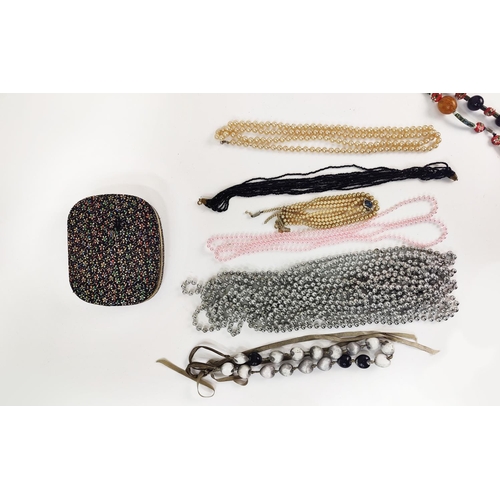 13 - A LARGE QUANTITY OF ASSORTED COSTUME JEWLLERY, including faux pearl necklaces, reconstituted glass b... 