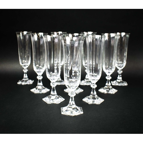 14 - A COLLECTION OF RIEDEL DRINKING GLASSES, each with hexagonal sectioned bases, comprising ten champag... 