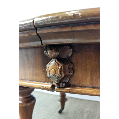 141 - DINING TABLE, Victorian mahogany with oval top and two extra leaves on brass castors, 74cm H x 136cm... 