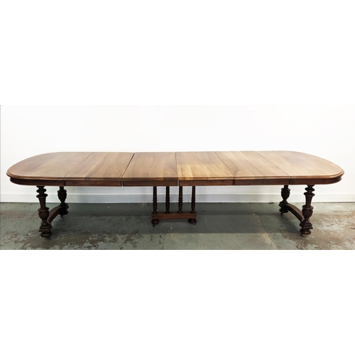 144 - DINING TABLE, late 19th century French walnut with four extra leaves on castors, 73cm H x 115cm W x ... 