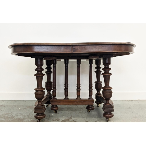 144 - DINING TABLE, late 19th century French walnut with four extra leaves on castors, 73cm H x 115cm W x ... 