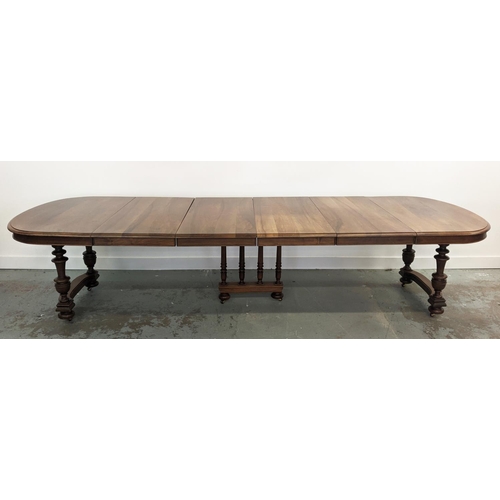 144 - DINING TABLE, late 19th century French walnut with four extra leaves on castors, 73cm H x 115cm W x ... 