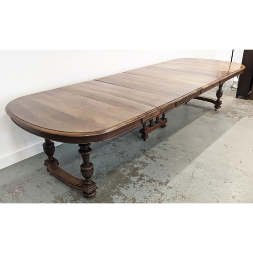 144 - DINING TABLE, late 19th century French walnut with four extra leaves on castors, 73cm H x 115cm W x ... 