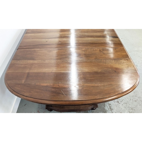 144 - DINING TABLE, late 19th century French walnut with four extra leaves on castors, 73cm H x 115cm W x ... 