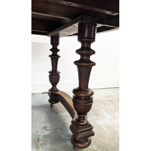 144 - DINING TABLE, late 19th century French walnut with four extra leaves on castors, 73cm H x 115cm W x ... 