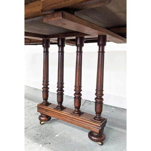 144 - DINING TABLE, late 19th century French walnut with four extra leaves on castors, 73cm H x 115cm W x ... 