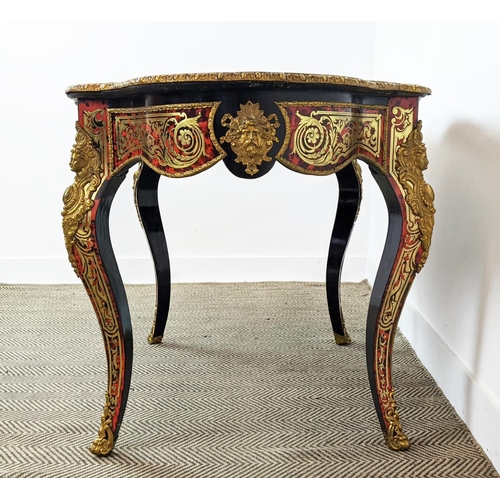 145 - CENTRE TABLE, Napoleon III boulle, ebonised and gilt metal mounted with shaped oval top and frieze d... 