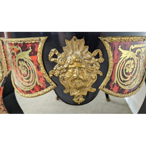 145 - CENTRE TABLE, Napoleon III boulle, ebonised and gilt metal mounted with shaped oval top and frieze d... 