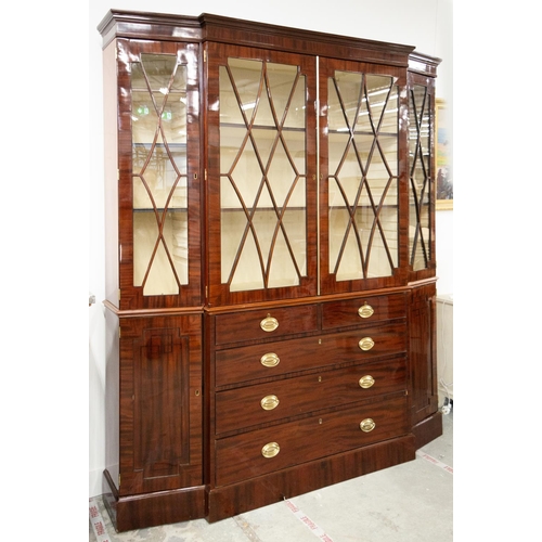 146 - LIBRARY BOOKCASE, Regency mahogany and ebonised strung with four glazed doors enclosing adjustable f... 