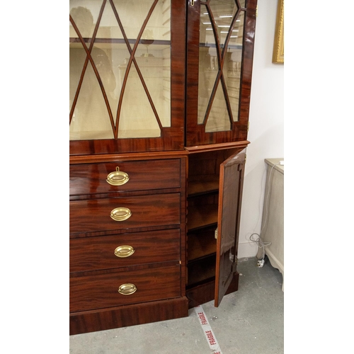 146 - LIBRARY BOOKCASE, Regency mahogany and ebonised strung with four glazed doors enclosing adjustable f... 