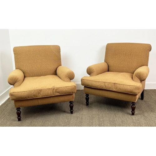 171 - ARMCHAIRS, a pair, George Smith style, woven upholstery, 84cm H x 84cm W. (2)