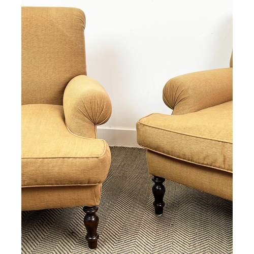 171 - ARMCHAIRS, a pair, George Smith style, woven upholstery, 84cm H x 84cm W. (2)