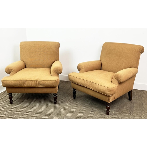 171 - ARMCHAIRS, a pair, George Smith style, woven upholstery, 84cm H x 84cm W. (2)