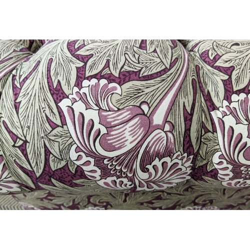 191 - CHESTERFIELD SOFA, William Morris tulip patterned upholstery with chrome front castors, 80cm H x 195... 