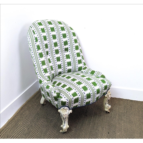 192 - NURSING CHAIR, Victorian and later white painted with green Christopher Farr lost and found upholste... 