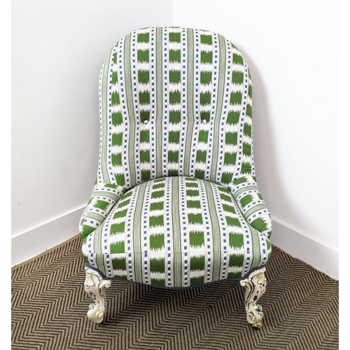 192 - NURSING CHAIR, Victorian and later white painted with green Christopher Farr lost and found upholste... 