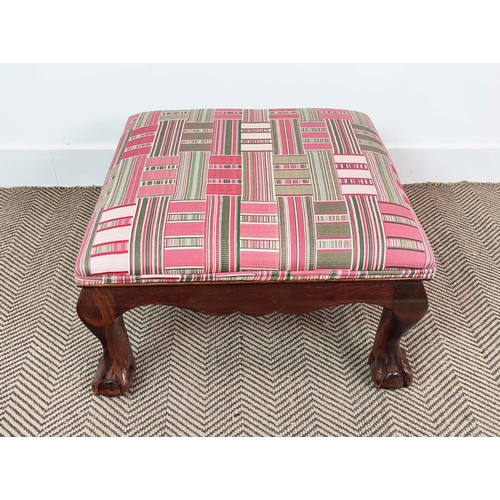 193 - STOOL, Georgian style covered in Susan Deliss Demetra in rose fabric, 34cm H x 61cm W x 61cm D.