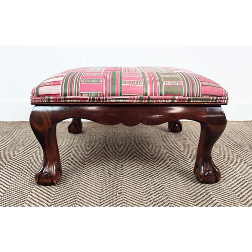 193 - STOOL, Georgian style covered in Susan Deliss Demetra in rose fabric, 34cm H x 61cm W x 61cm D.