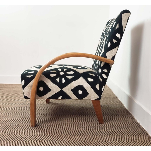 194 - HALABALA ARMCHAIR, mid 20th century oak bentwood in black and white geometric material, 77cm H x 60c... 