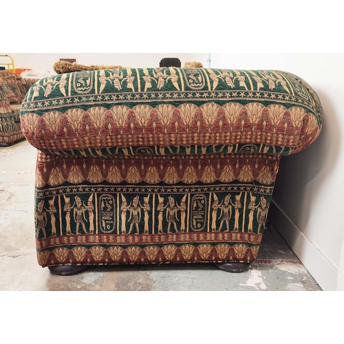 365 - SOFA, Chesterfield style in a patterned fabric, 212cm x 79cm H x 100cm.