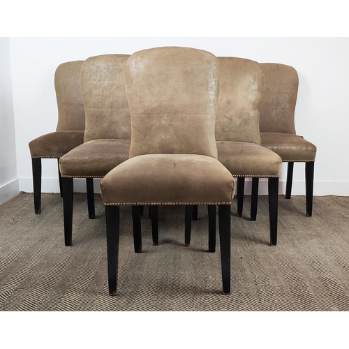 370 - DINING CHAIRS, a set of six, leather with studded detail, 101cm H approx. (6)