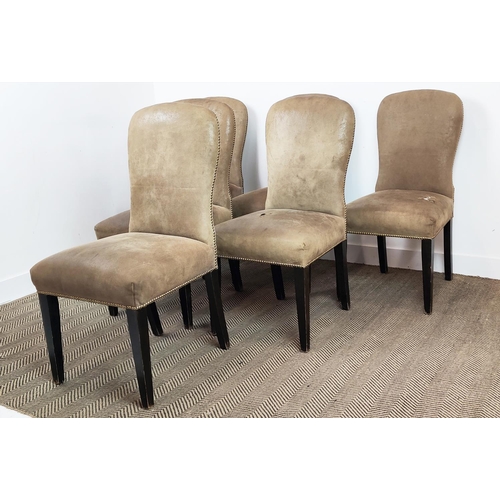 370 - DINING CHAIRS, a set of six, leather with studded detail, 101cm H approx. (6)