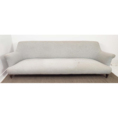 374 - PINCH GODDARD SOFA, light grey upholstery on tapered supports, 258cm L x 83cm H x 87cm D.