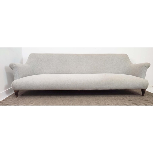 374 - PINCH GODDARD SOFA, light grey upholstery on tapered supports, 258cm L x 83cm H x 87cm D.