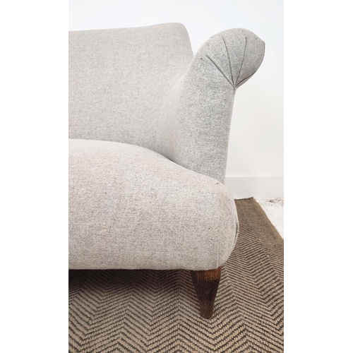 374 - PINCH GODDARD SOFA, light grey upholstery on tapered supports, 258cm L x 83cm H x 87cm D.