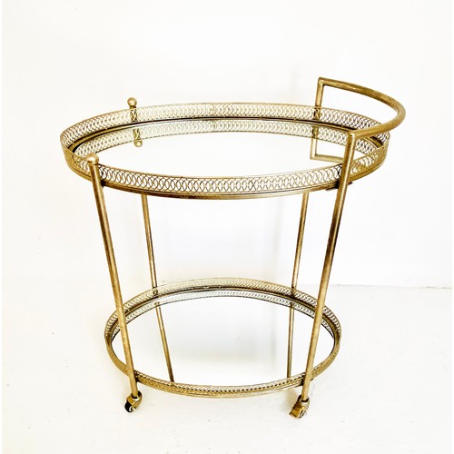 316 - MAISON JANSEN STYLE COCKTAIL TROLLEY, silvered with mirrored shelves 87cm H x 78cm x 47cm.